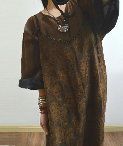 Reversible Mud Silk Linen Blend Jacquard Camisole Dress dr0258 A619
