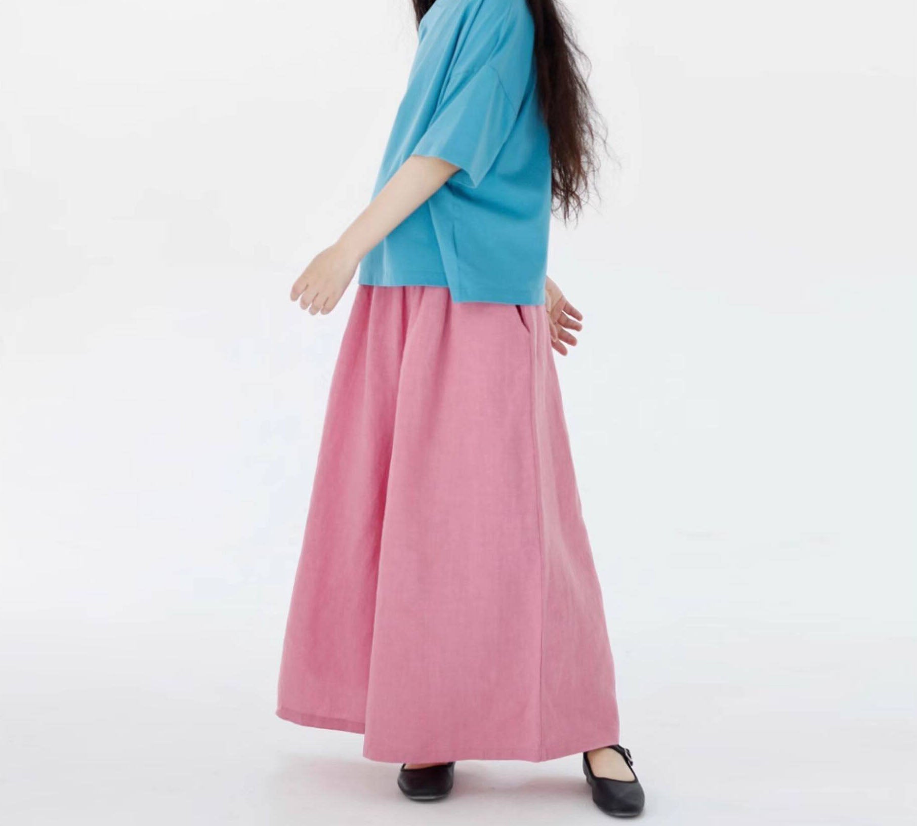 EDOA Stone-washed Linen Wide Leg Pants