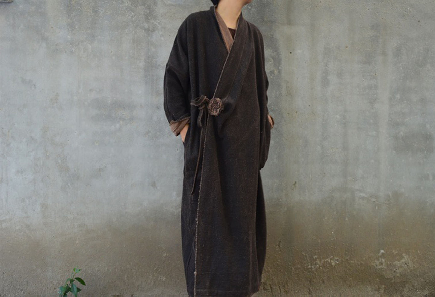 edoa Reversible Tussah Silk Wrap Coat
