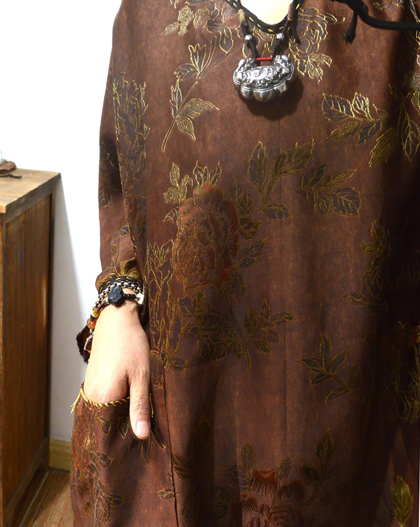 Reversible Mud Silk Song Brocade V-neck Dress dr0137 X283