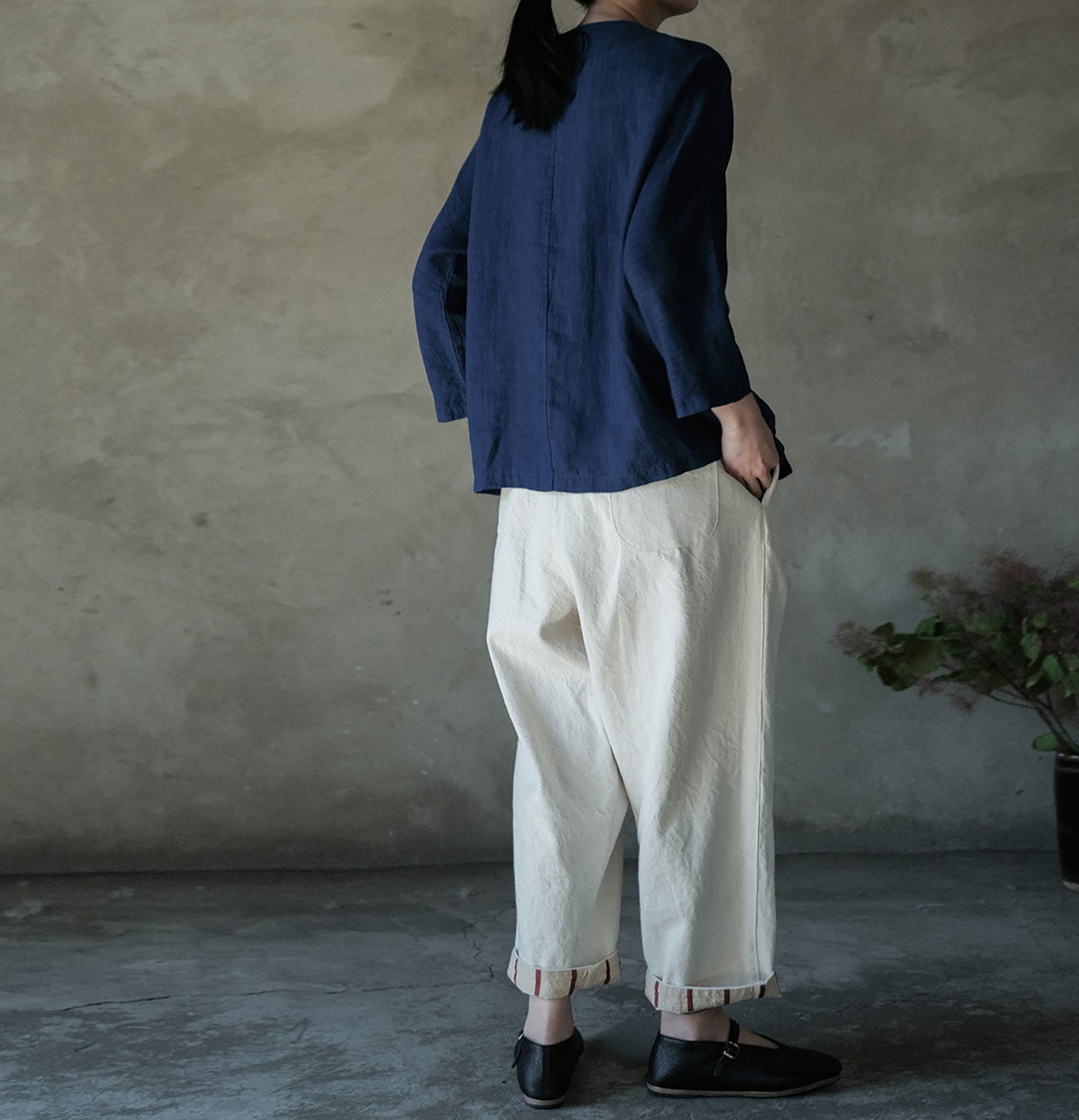 edoa Linen Bracelet Sleeve Chinese Shirt 