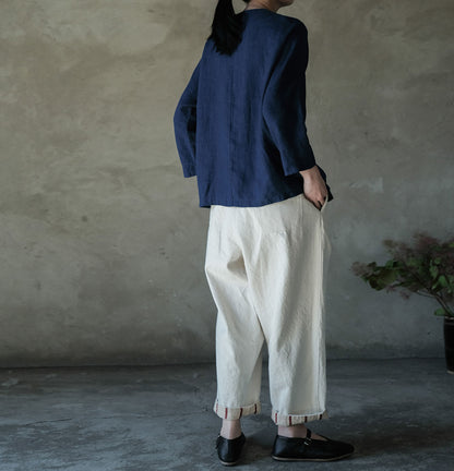 edoa Linen Bracelet Sleeve Chinese Shirt 