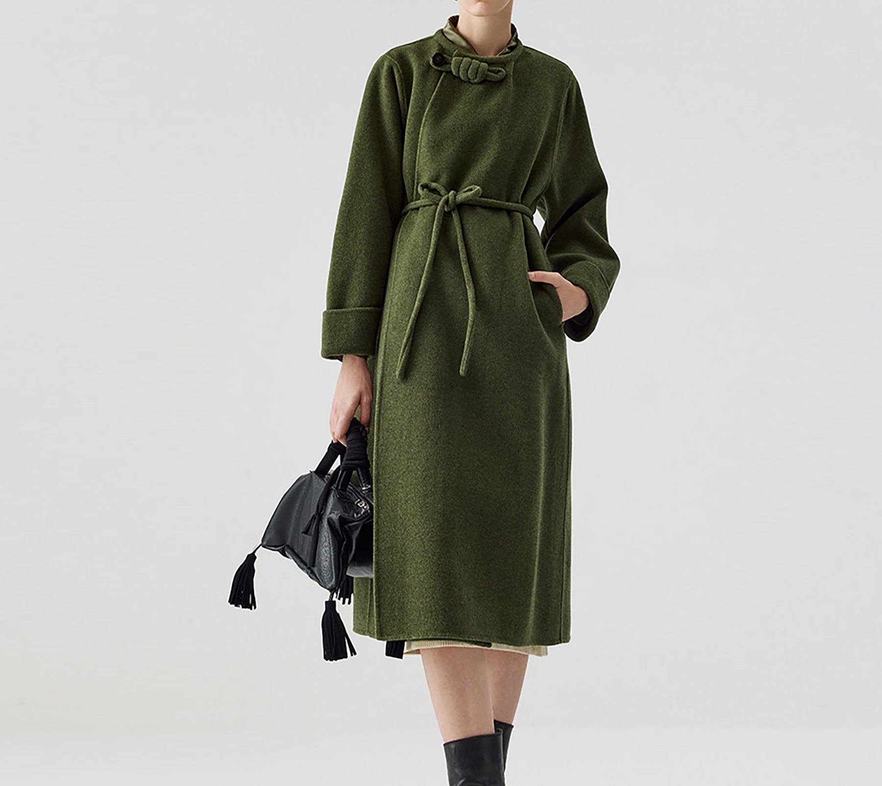 edoa Retro Chinese Style Double-faced Wool Long Princess Coat