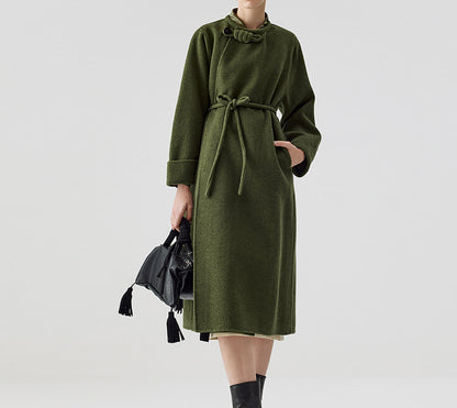 edoa Retro Chinese Style Double-faced Wool Long Princess Coat
