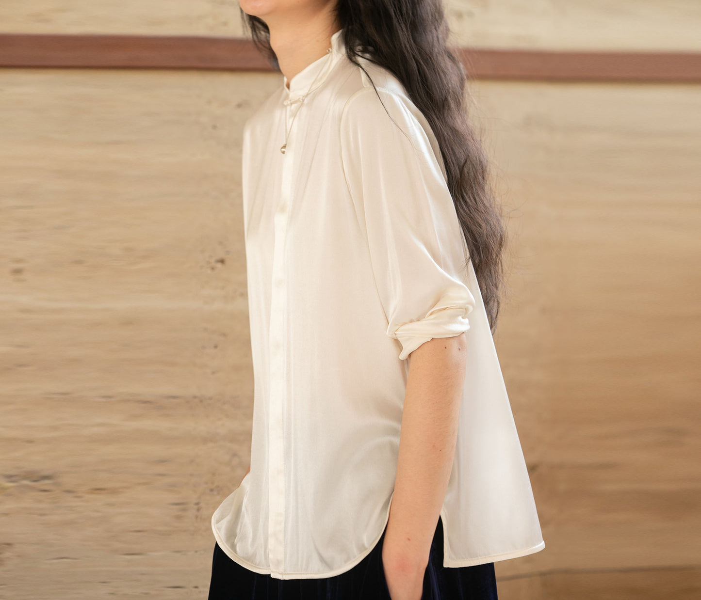 edoa Stretch Silk Satin Chinese Blouse