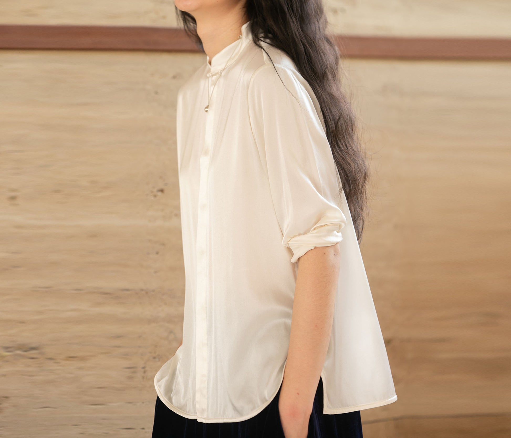 edoa Stretch Silk Satin Chinese Blouse