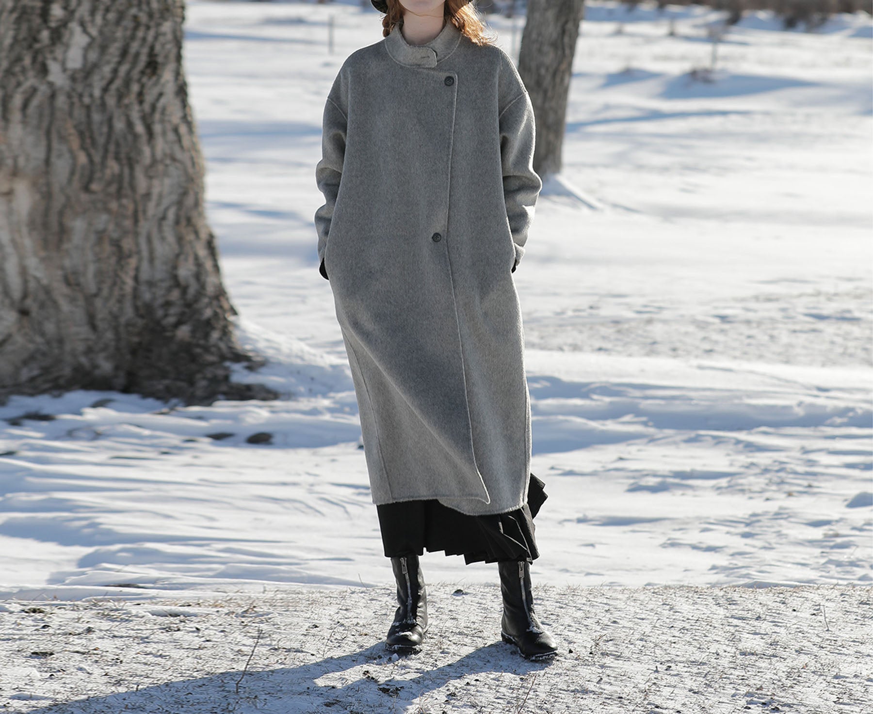 edoa Two-tone Double Faced Wool Coat