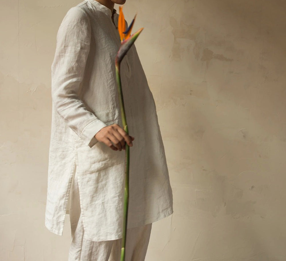 edoa Washed Hemp White Summer Tunic Top 