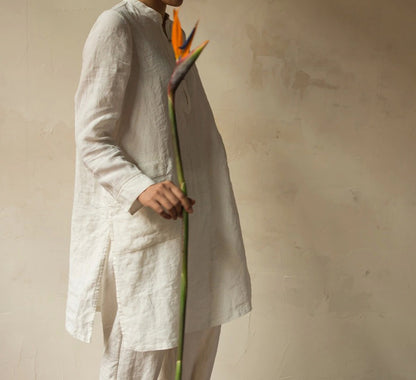 edoa Washed Hemp White Summer Tunic Top 