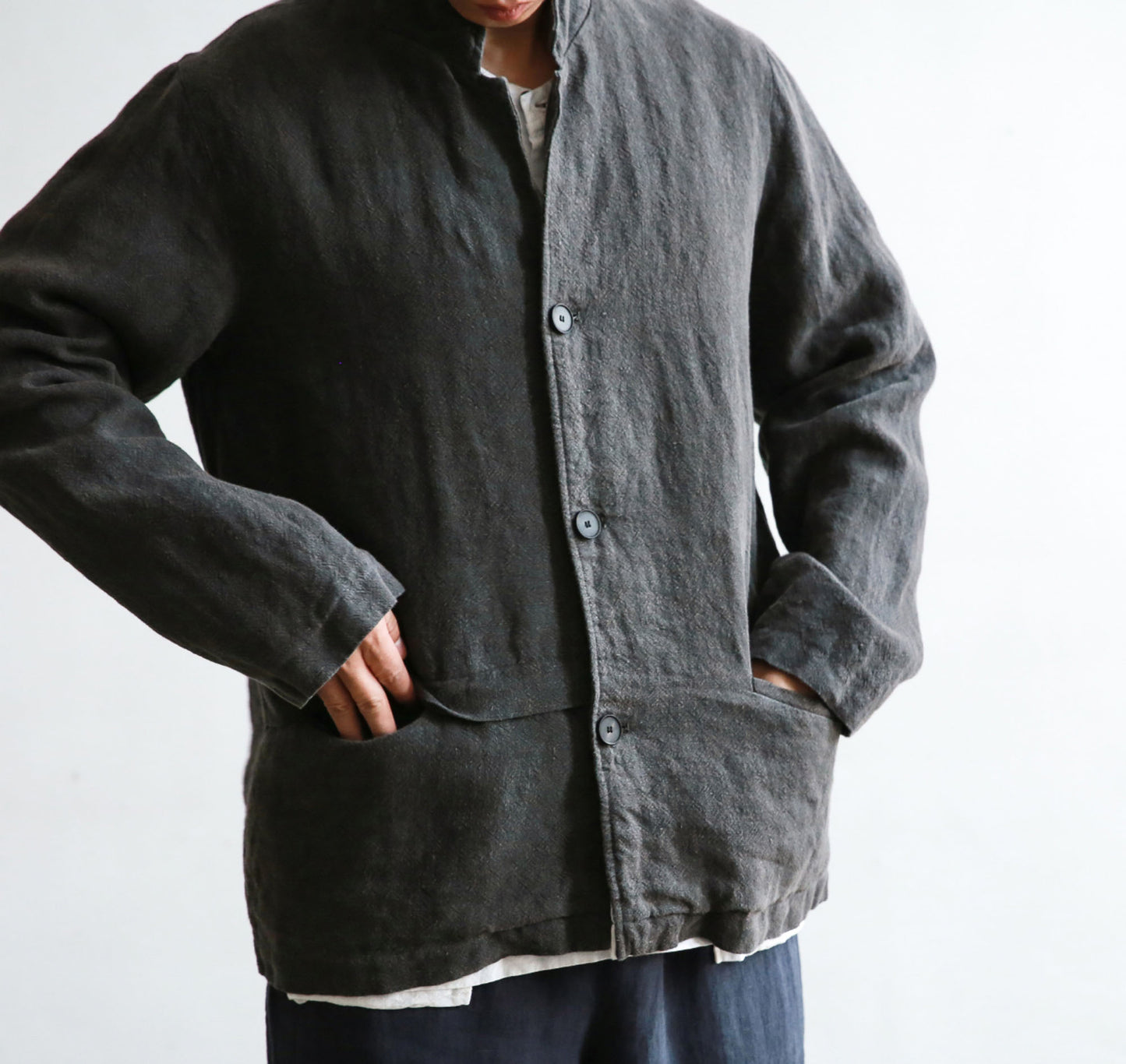 edoa Gray Washed Ramie Lined Jacket