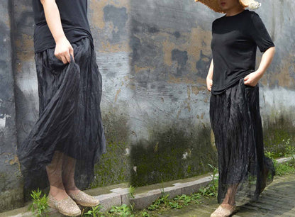 edoa Black Silk Organza Skirt 