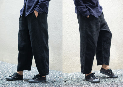 edoa Relaxed Black Linen Pants
