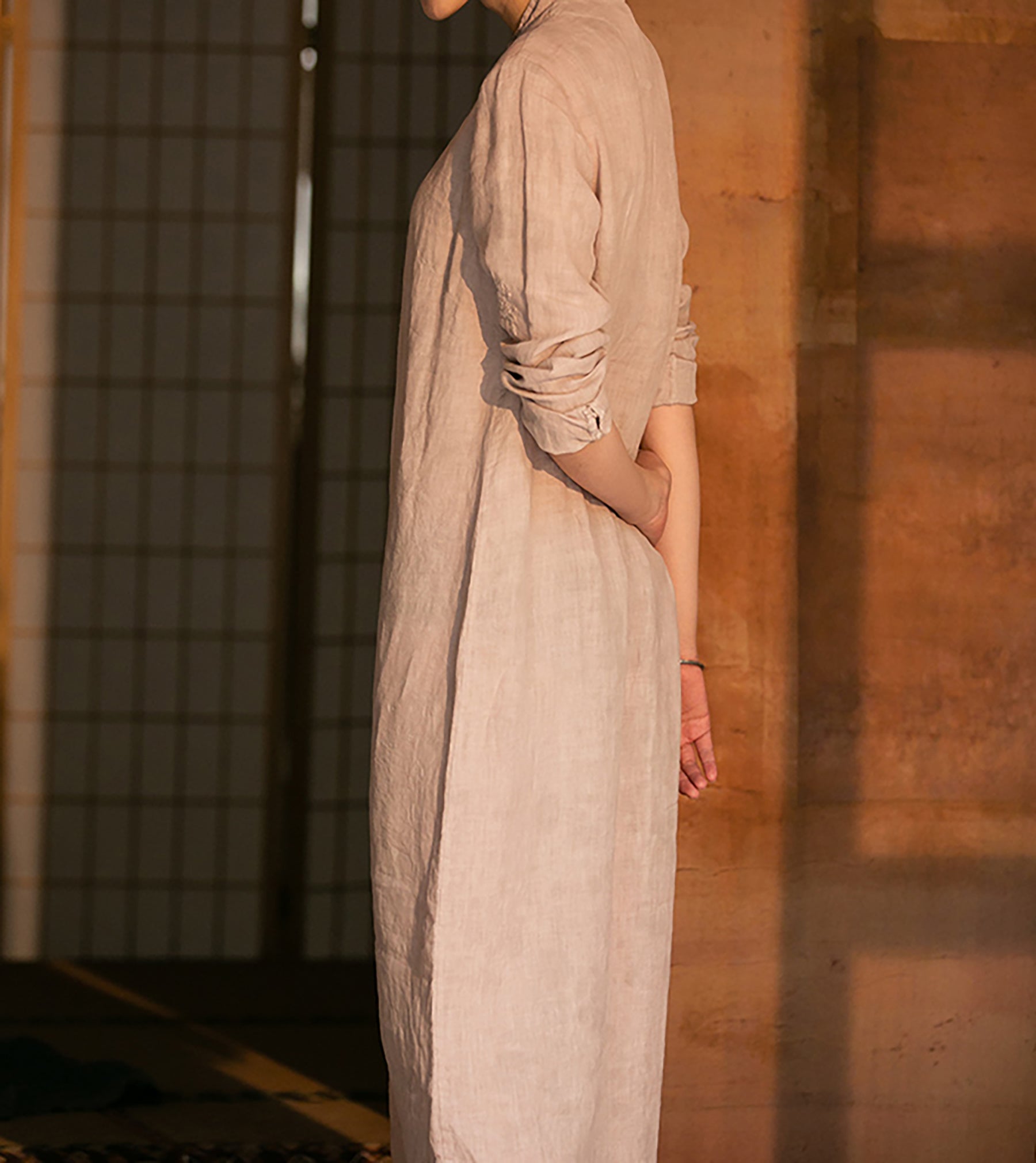 edoa Embroidered Linen Qipao Dress