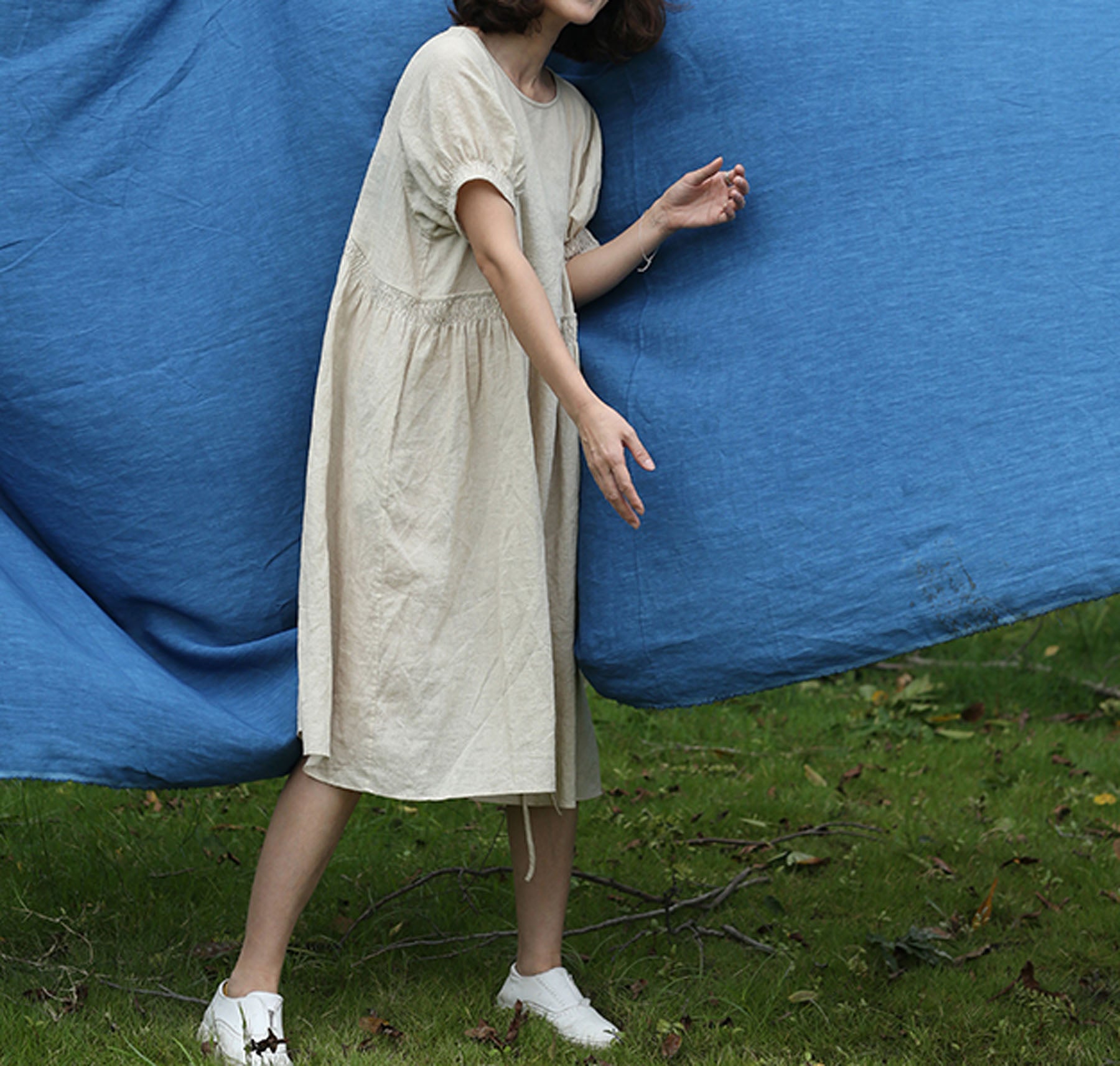 edoa French Linen Empire Style Dress 