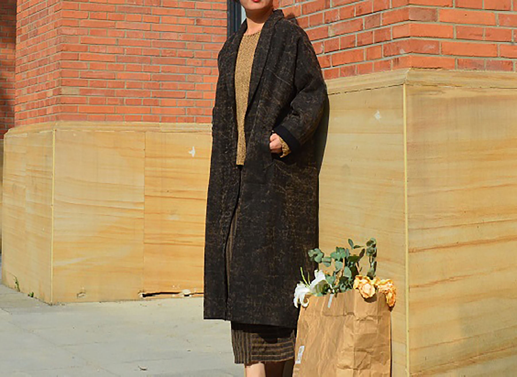 edoa Cracked Mud Silk Shawl Collar Duster Coat 