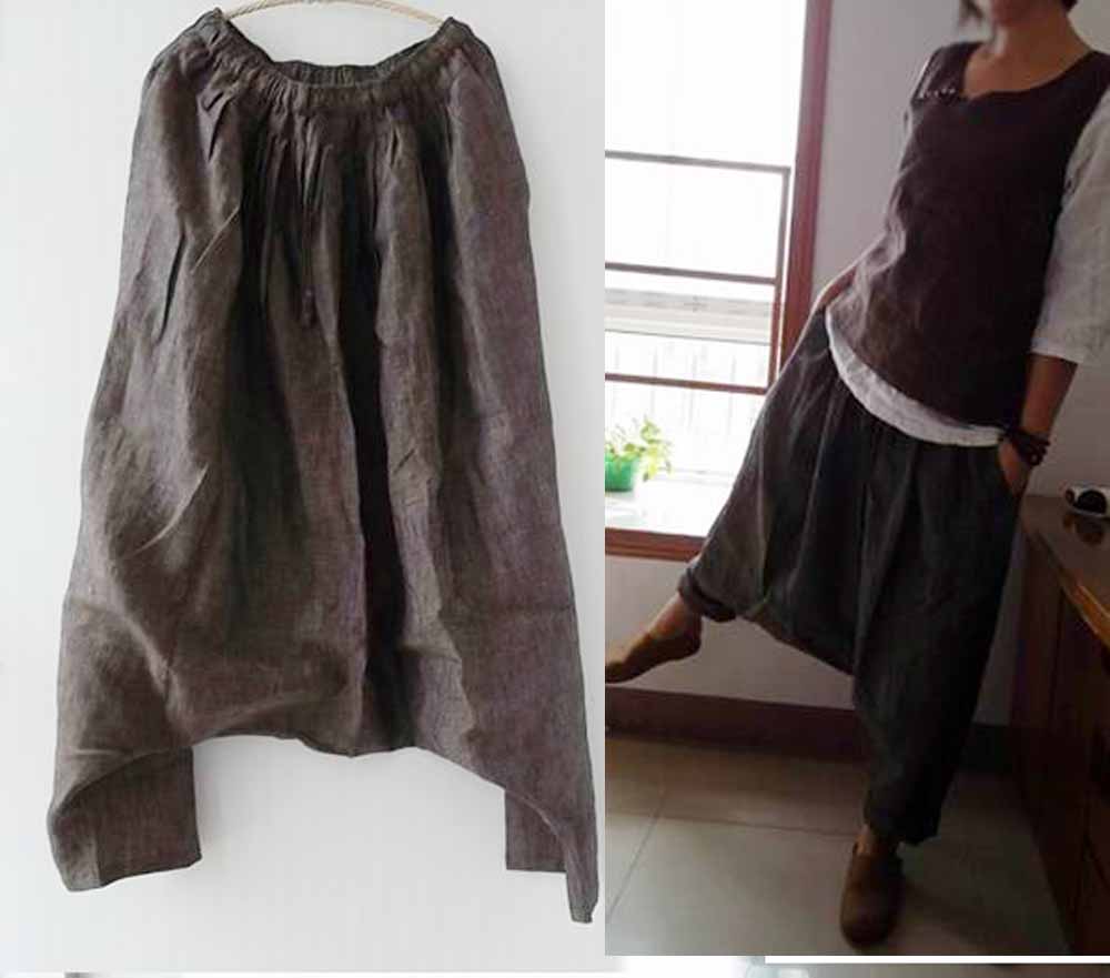 Loose yarn dyed linen harem pants