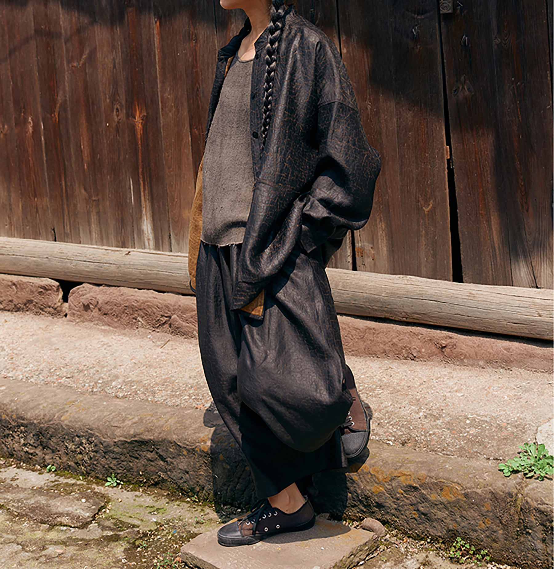 edoa Cracked Mud Silk Wide Leg Pants