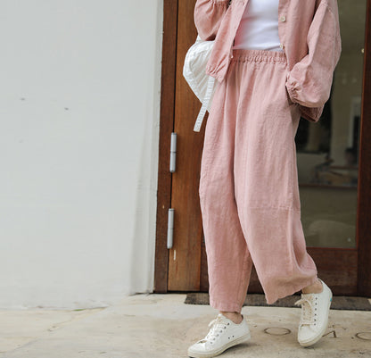 edoa Washed Linen Pink Boyfriend Pants