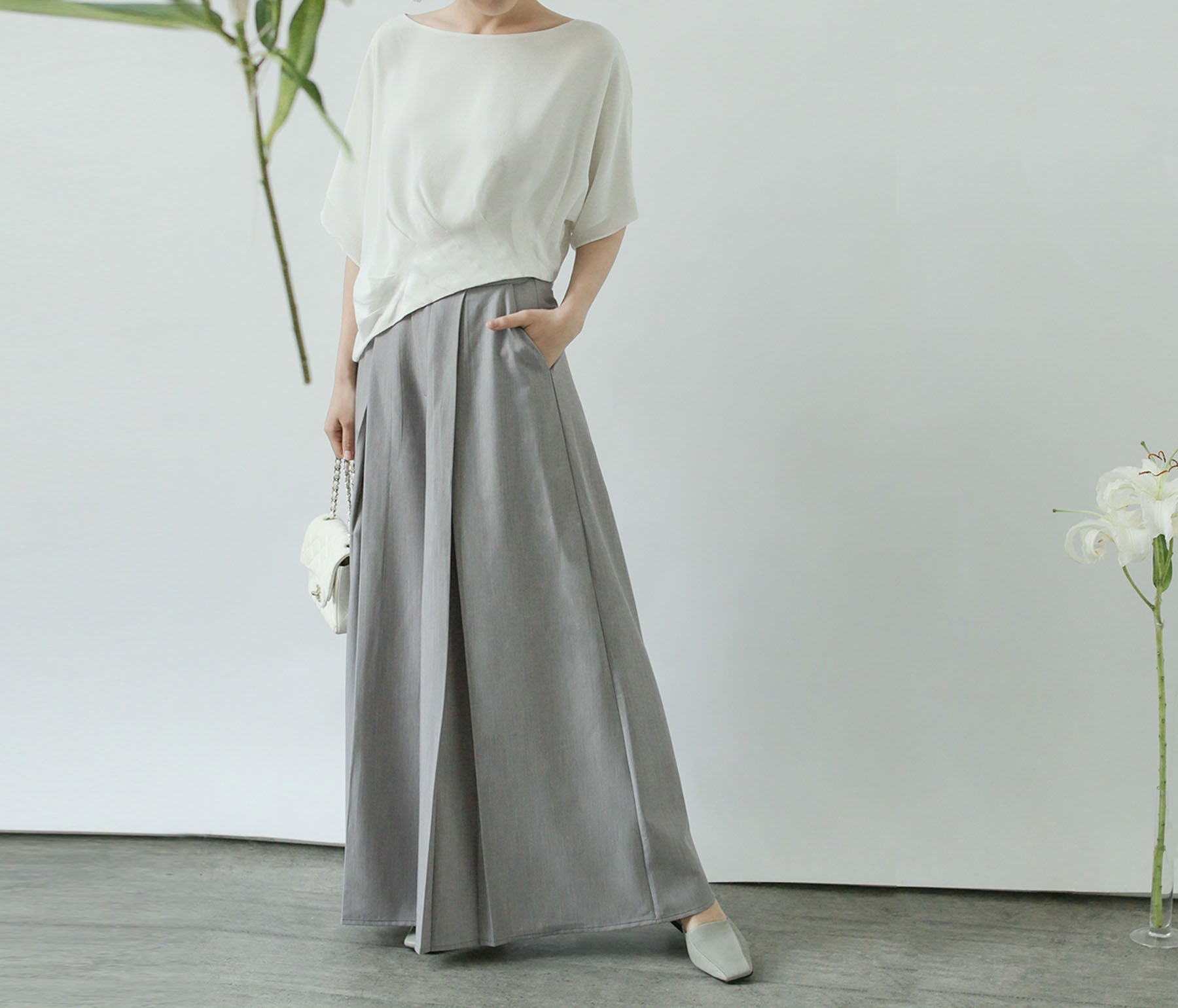 edoa Silk Crepe de Chine Pleated Crop Top
