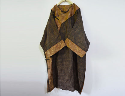 Oversized Mud Silk Linen Blend Jacquard Qipao dr0140 A872