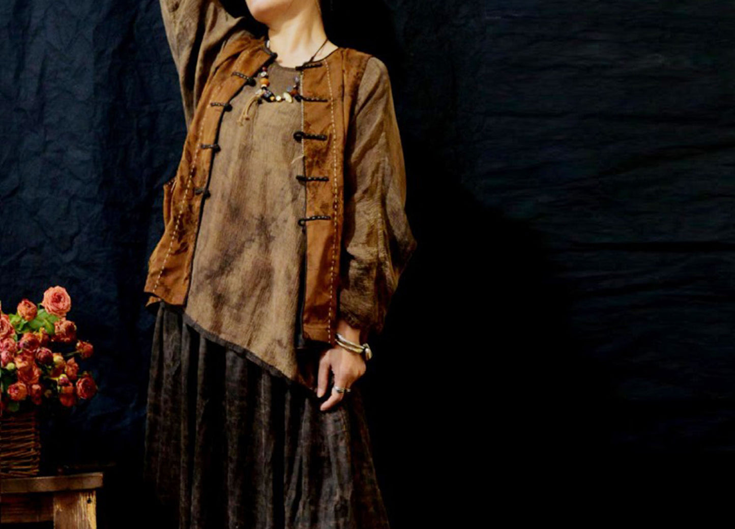 edoa Reversible Mud Silk Rayon Blend Jacquard Chinese Vest 