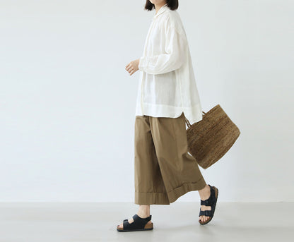 edoa Oversized Off White Washed Linen Shirt 