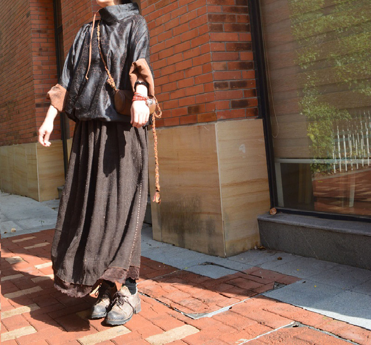 edoa Mud Tussah Silk Pintucked Maxi Skirt