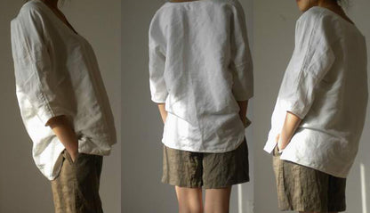 V-neckline linen blouse edoa