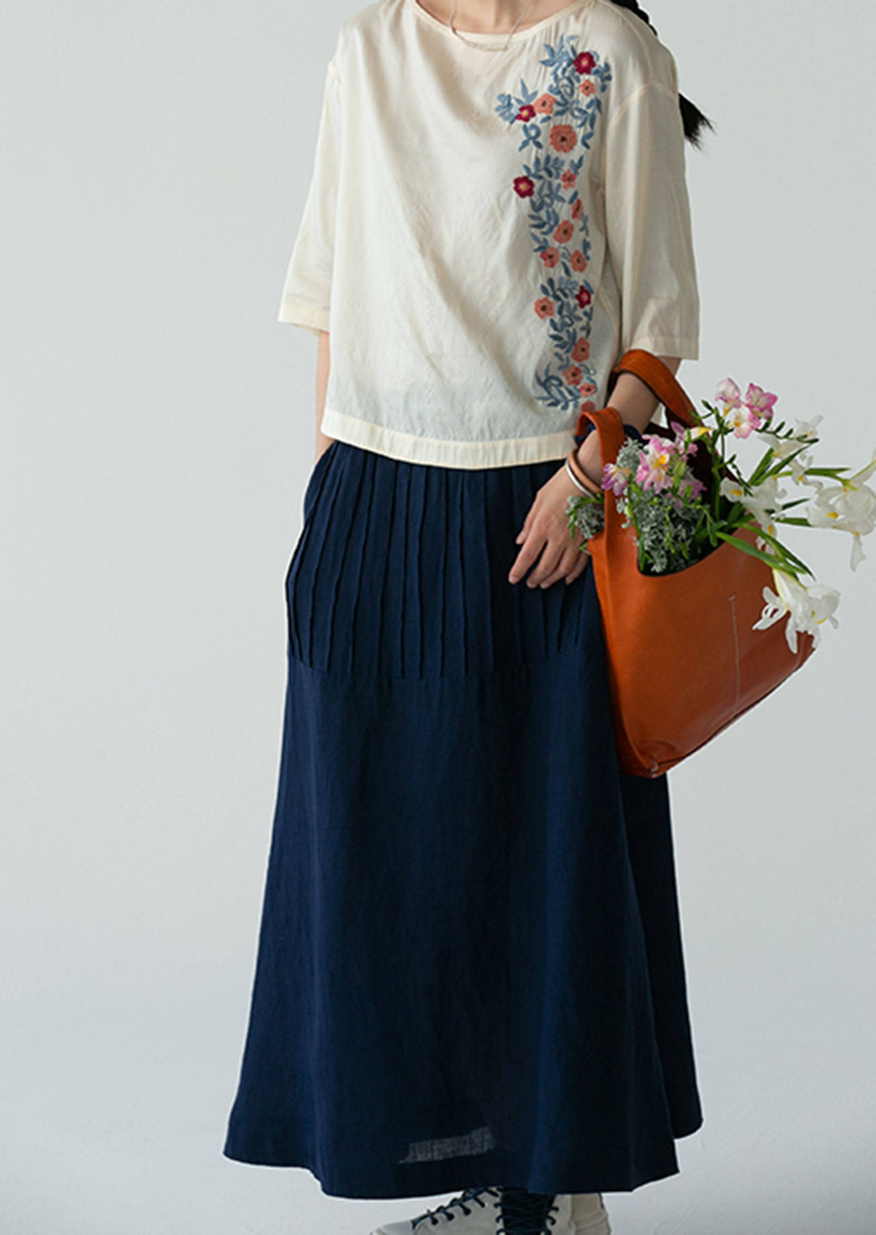edoa PIntucked Linen A-line Skirt