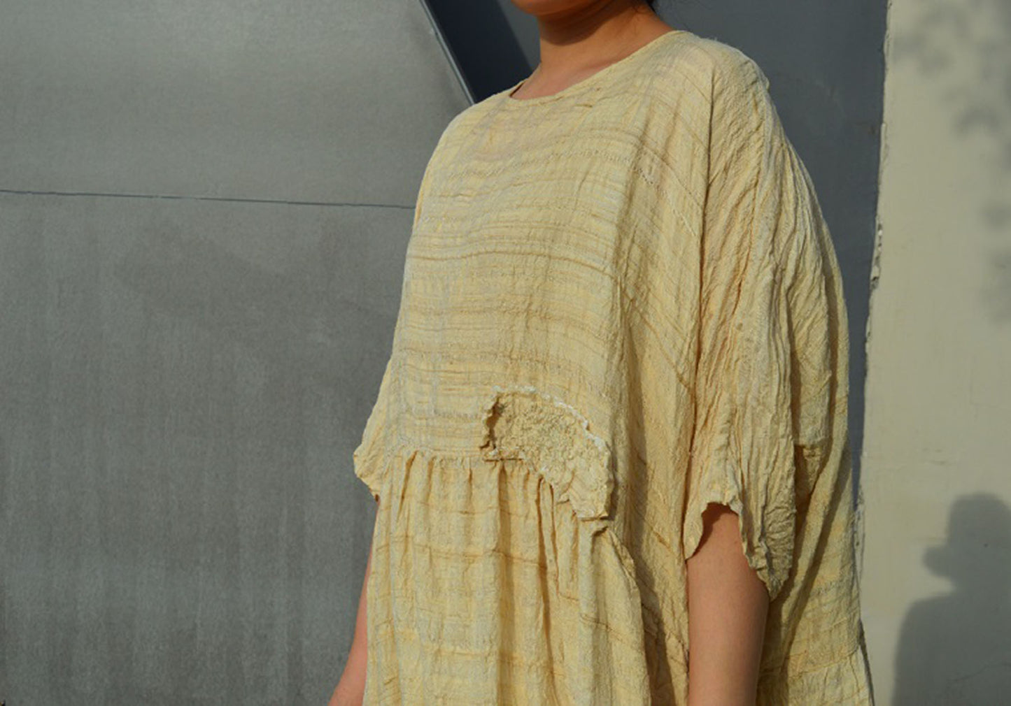 edoa Embroidered High Waist Hand-spun Tussah Silk Dress 