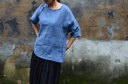 edoa Blue Washed Linen Summer Shirt