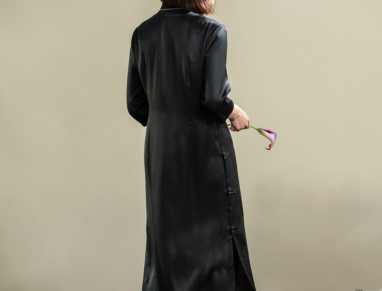 edoa Vintage Mud Silk Satin Qipao Dress