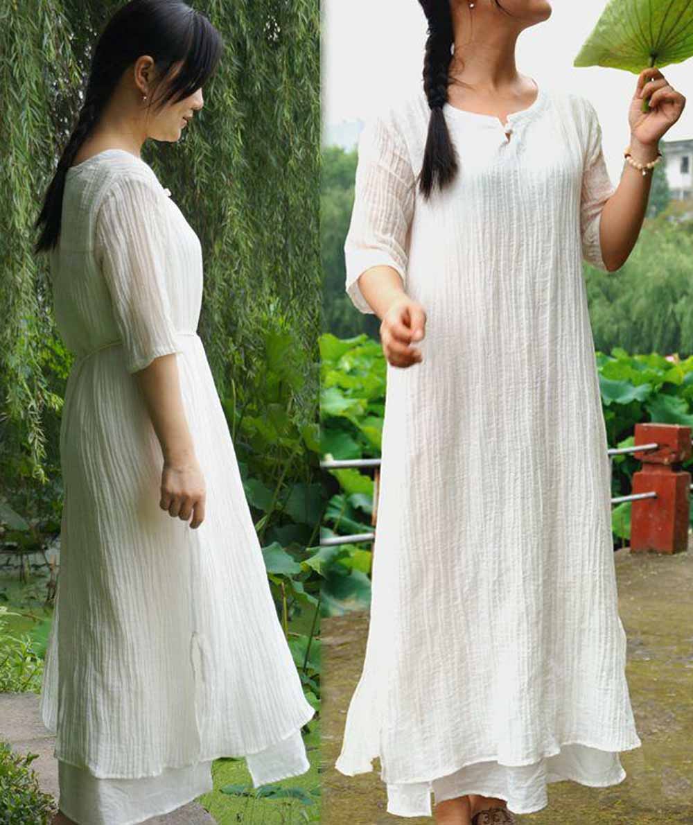 edoa Crinkled Ramie Cotton Blend Dress 