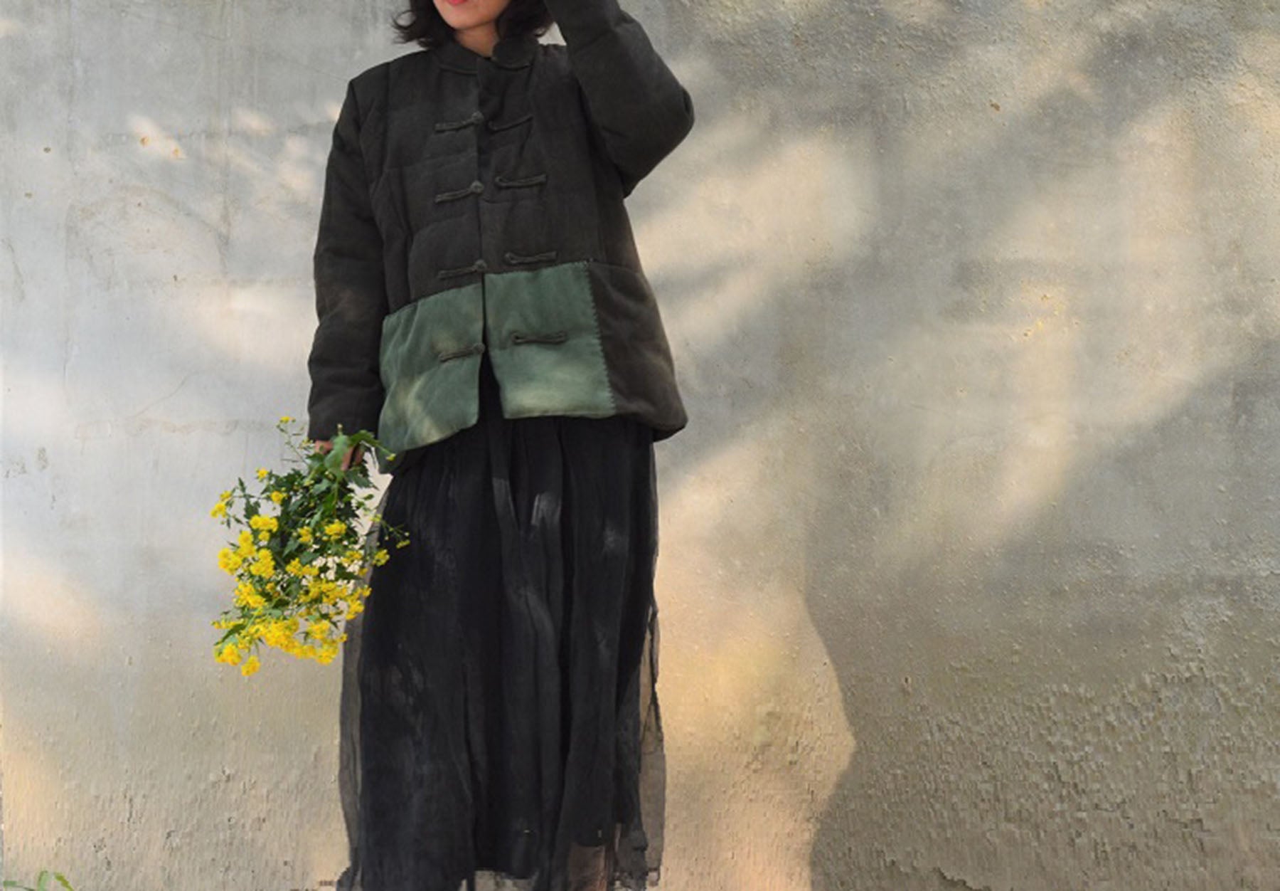 edoa Bi-colour Tussah Silk Goose Down Coat