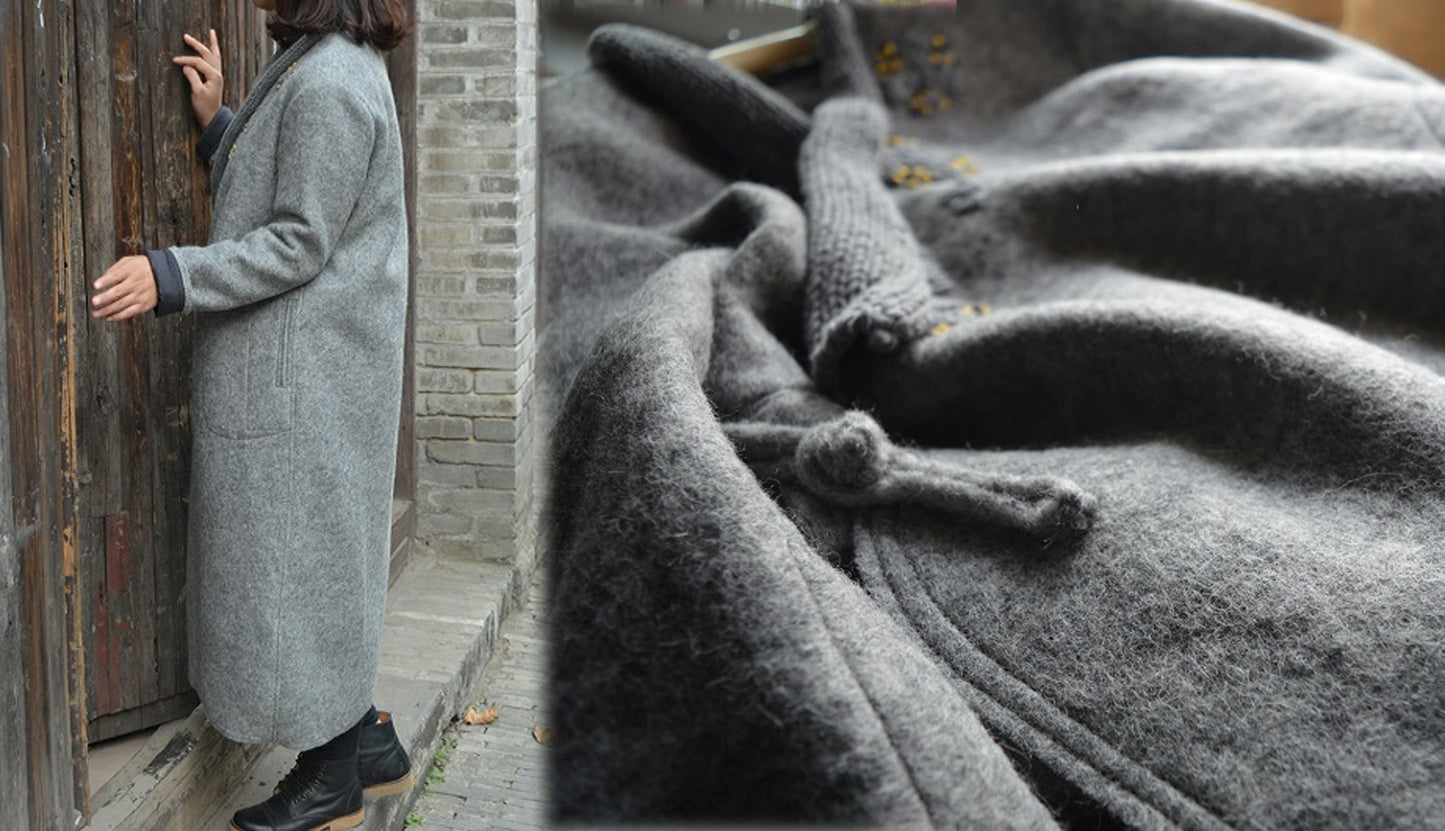 Gray Knit Felt Wool Coat co0208 438