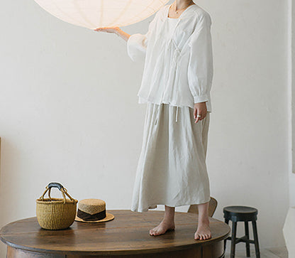 edoa Linen Puff Sleeves Blouse