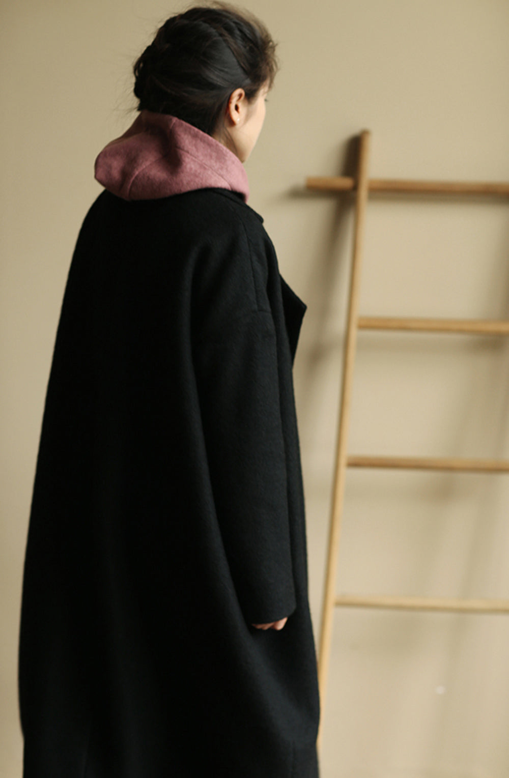 edoa Oversize Double Breasted Knit Wool Cocoon Coat