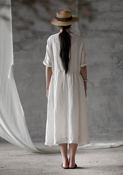 edoa Light Weight Linen Dress with Hand Embroidery