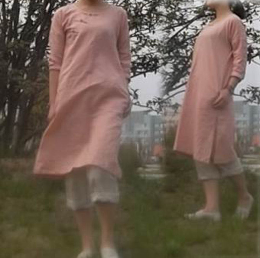edoa Pink Linen Modified Qipao