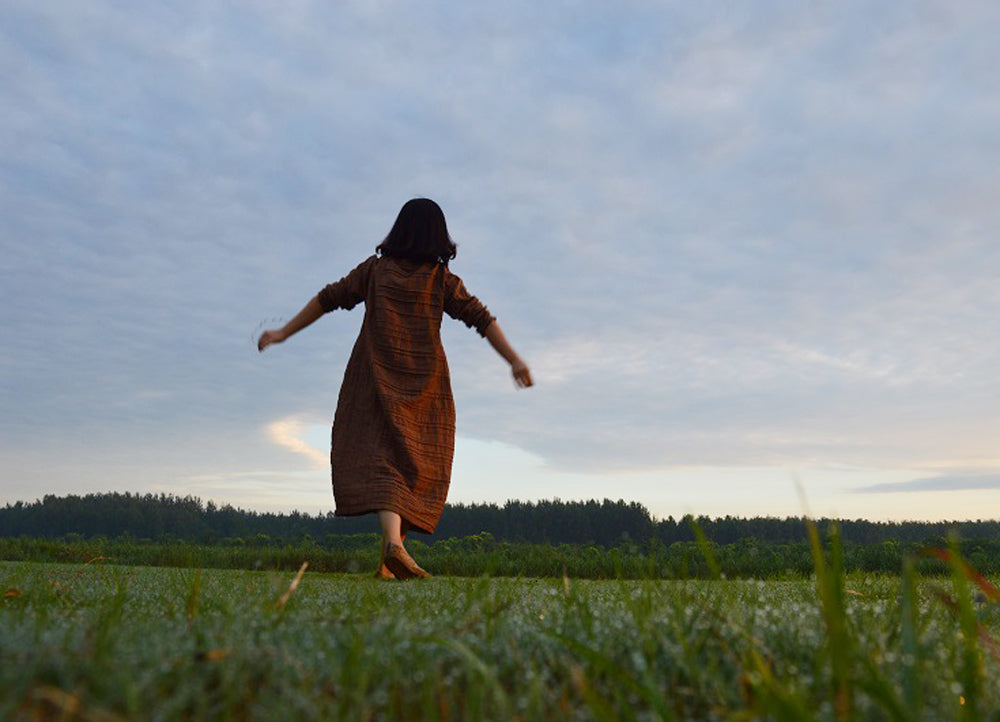 edoa Yarn Dyed Linen Pintucked Dress