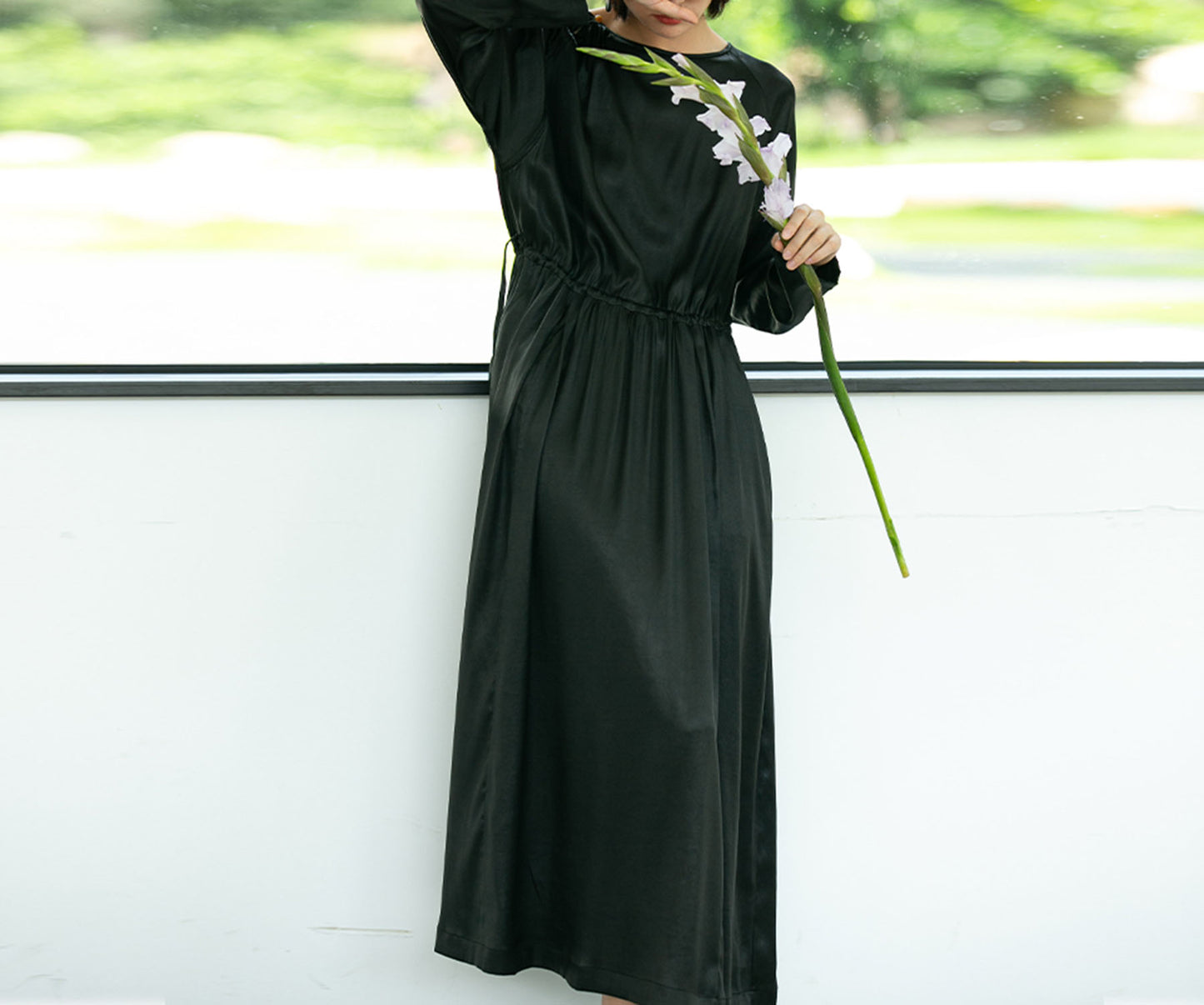 edoa Loose Fitting Mud Silk Crepe Satin Dress 