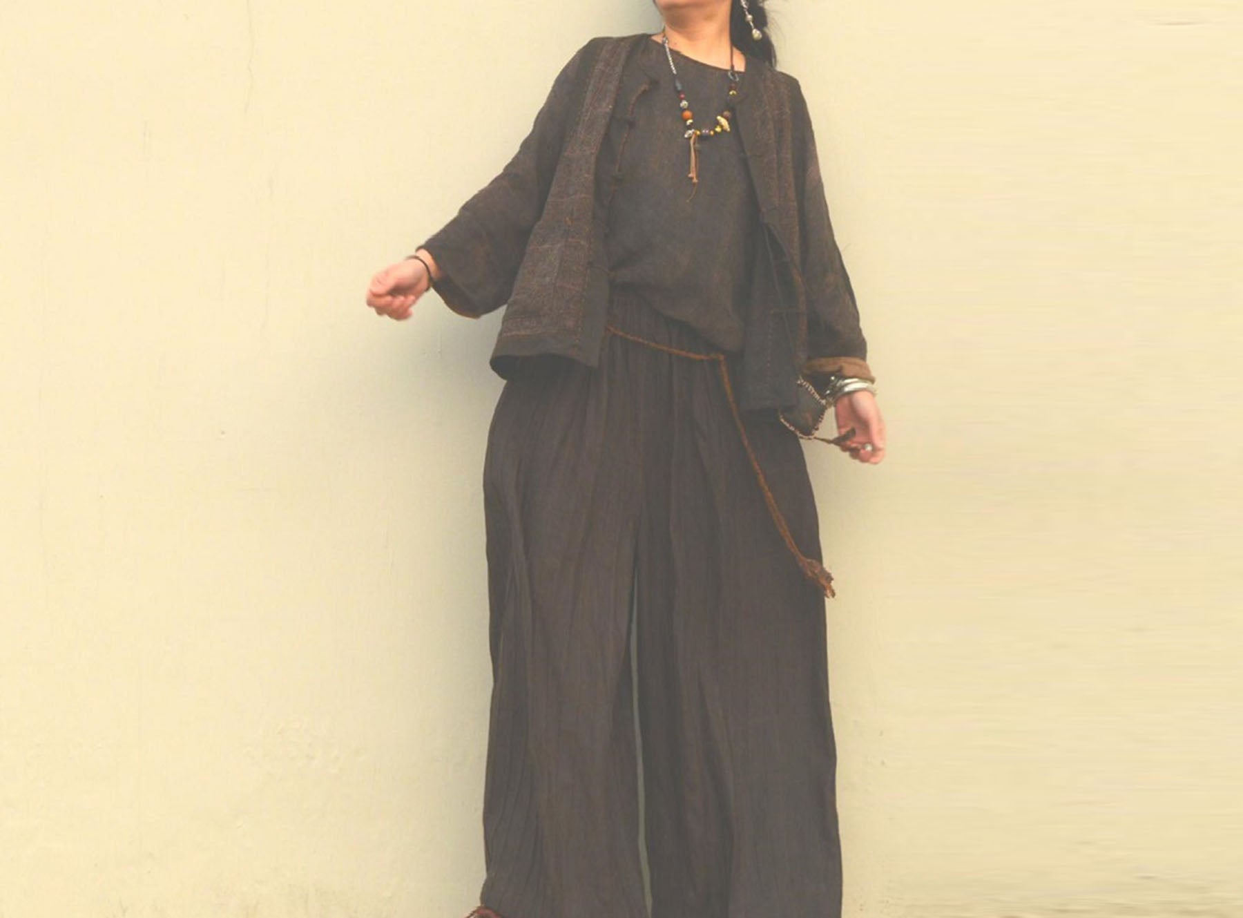 edoa Mud Noil Silk Pintucked Wide-leg Pants