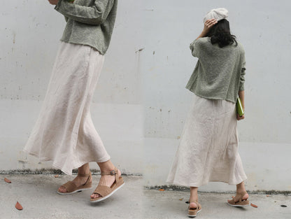 edoa Linen Bias Cut Midi Slip Skirt