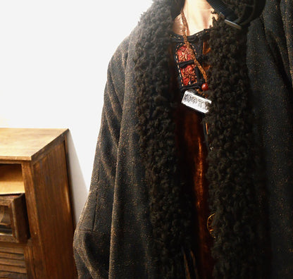 Oversized Mud Tussah Silk and Teddy Wool Bouclé Padded Coat co0179 X309