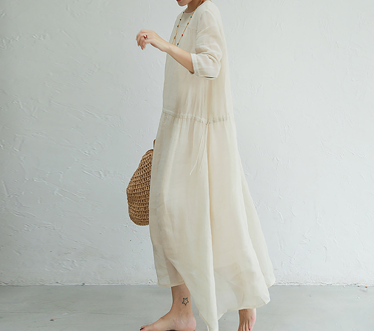 edoa High Count Ramie Cinch Dress