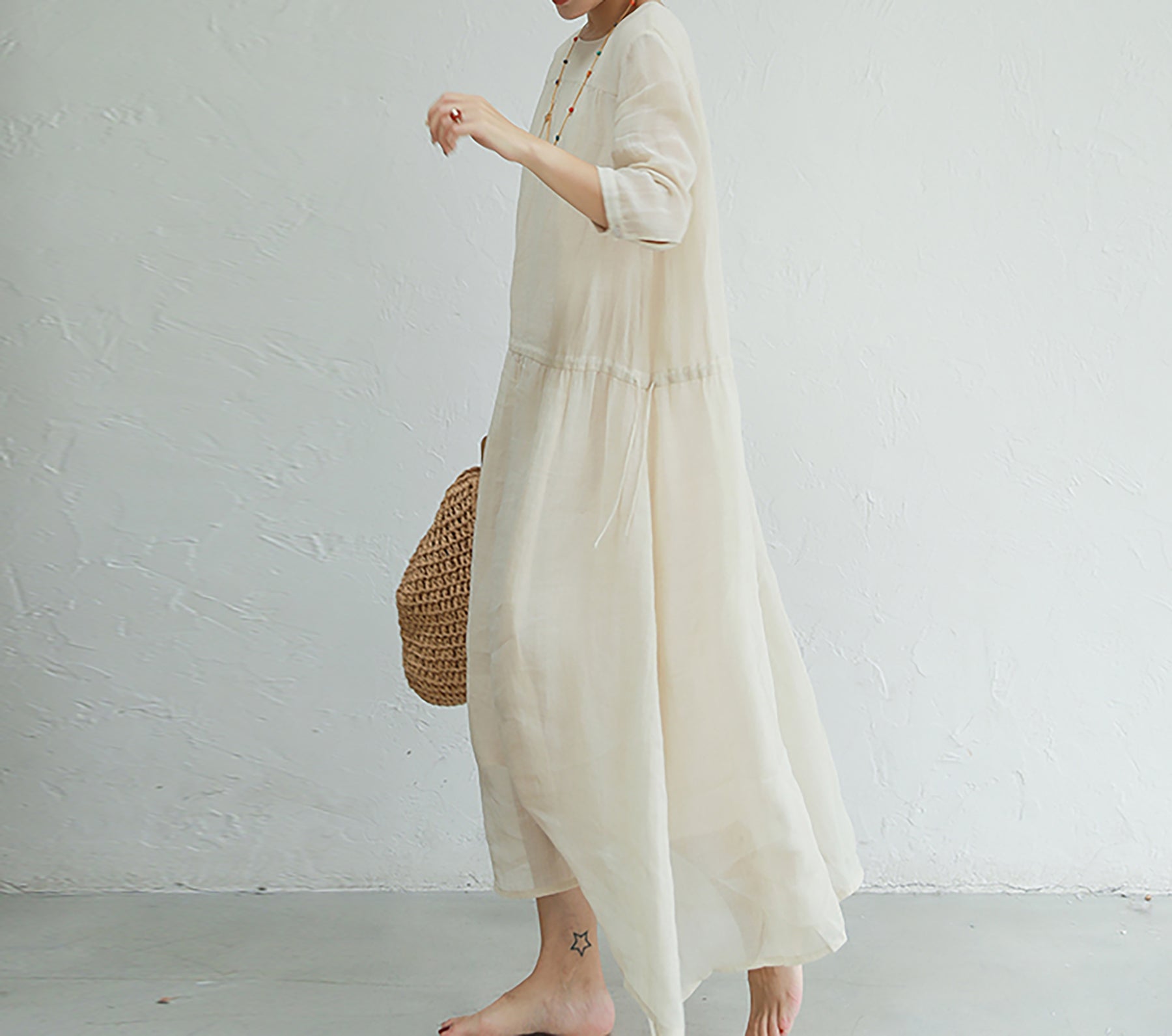 edoa High Count Ramie Cinch Dress