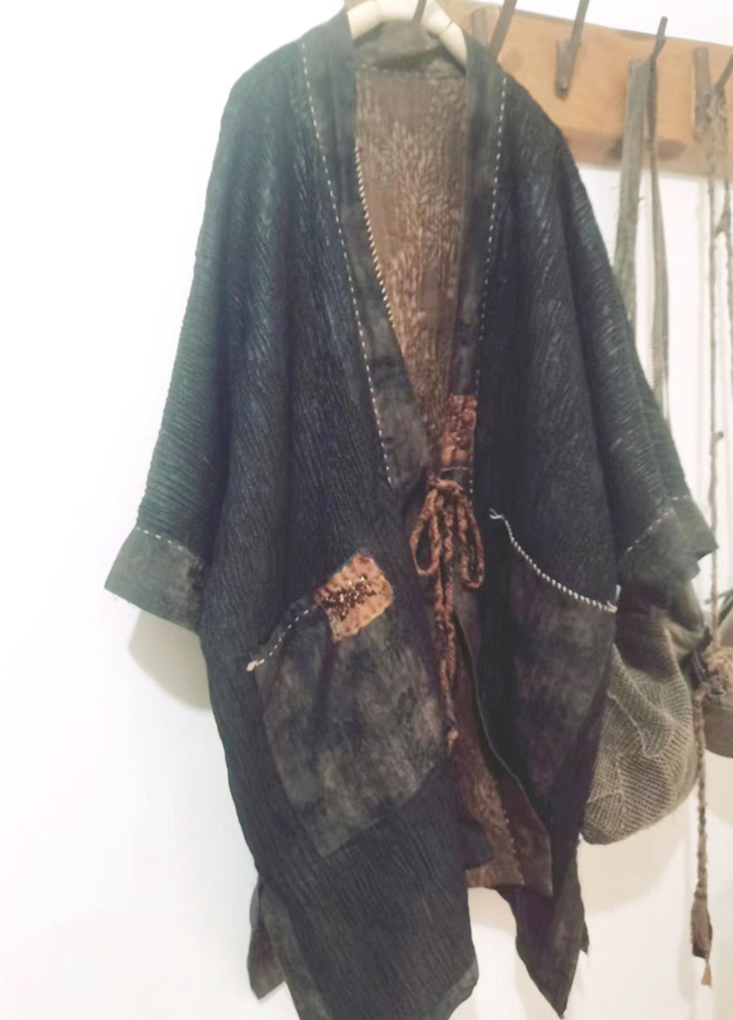 edoa Reversible Crinkled Mud Silk Jacquard Jacket