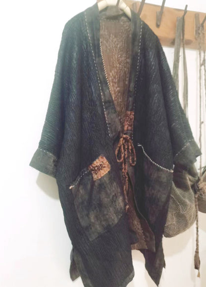 edoa Reversible Crinkled Mud Silk Jacquard Jacket