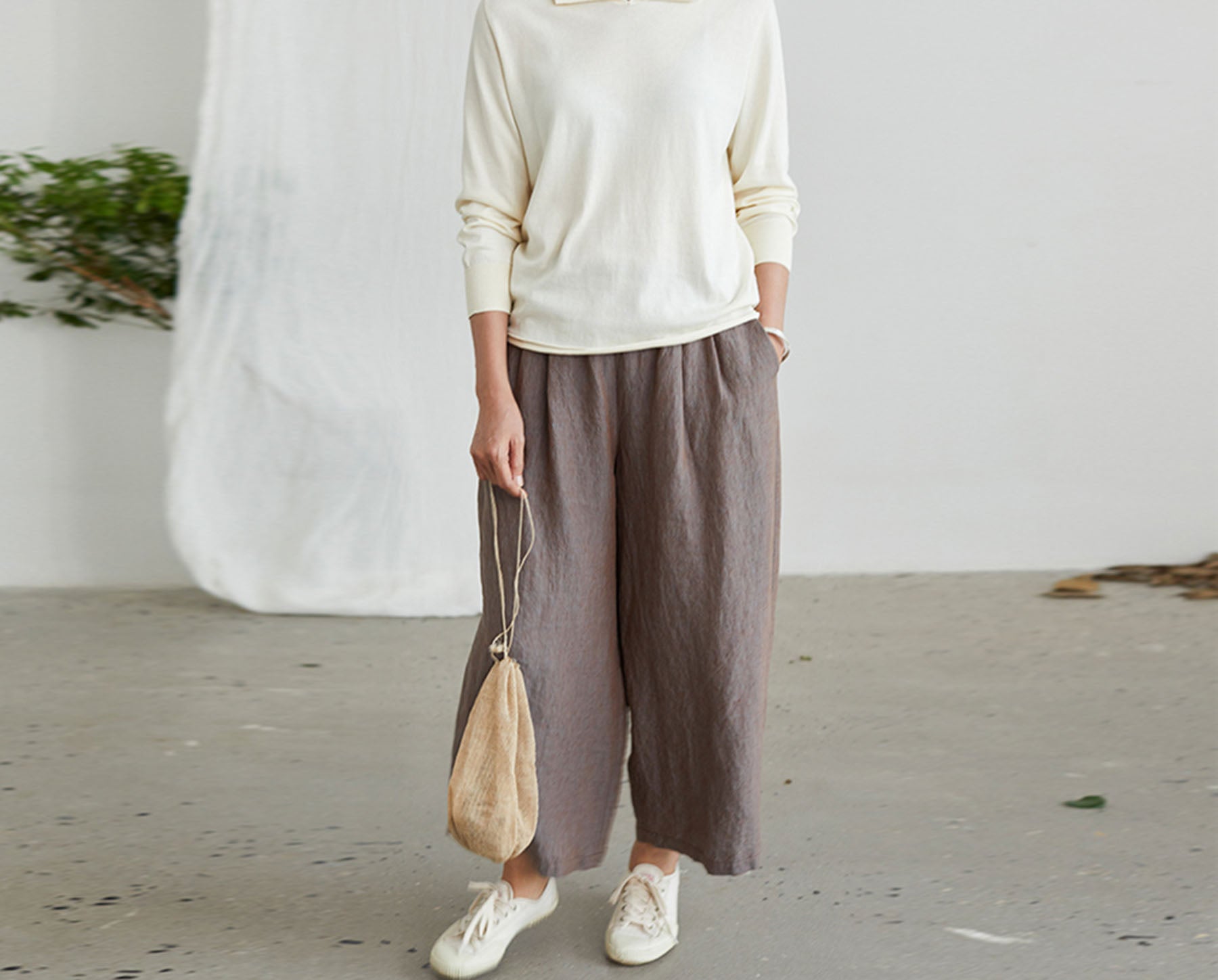 edoa Yarn Dyed Linen Wide-leg Pants