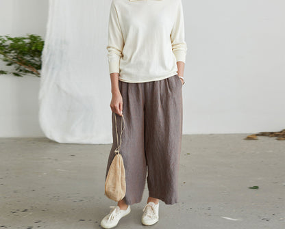 edoa Yarn Dyed Linen Wide-leg Pants